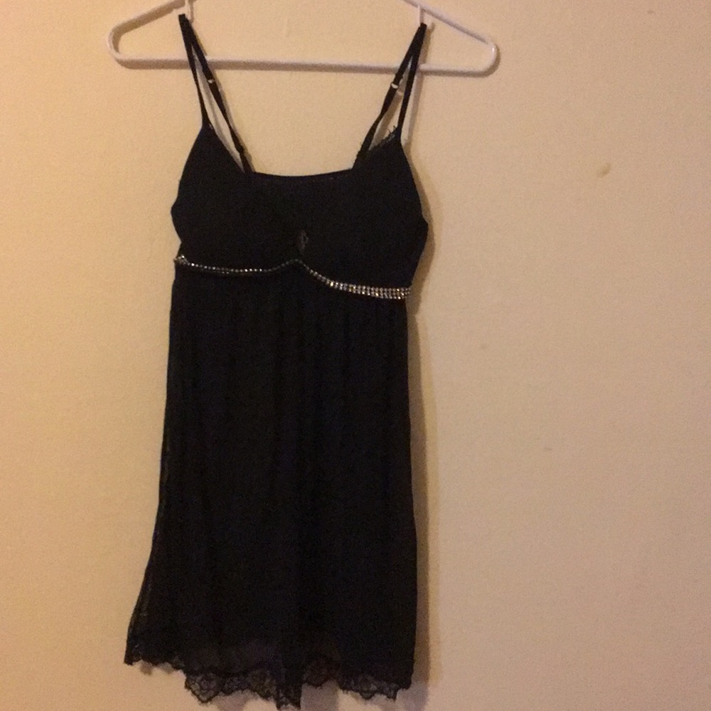 Victoria Secret Black Sheer Nighty w/Cristal Trim